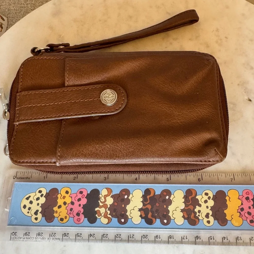 Wristlet Wallet‎ Clutch Organizer Zip Around Purse Brown